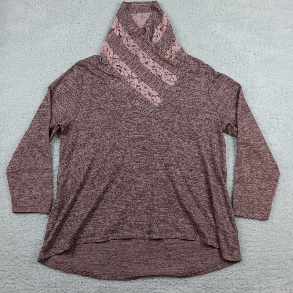 One World Top Cowl Neck Women XL Rose Lace Inset Space Dye 3C7003K75C